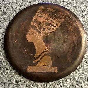 Vintage Egyptian Nefertiti Hand-Cut Out Copper Wall Plaque Primitive Style 60s